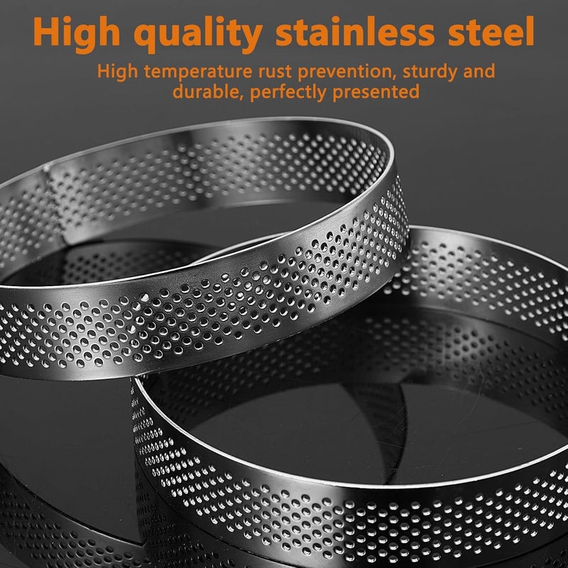 Aringfes 10 Pcs 4 Inch 304 Stainless Steel Tart Ring, Heat-Resistant Perforated Cake Mousse Ring, Round Ring Baking Doughnut Tools (10cm) - Image 4